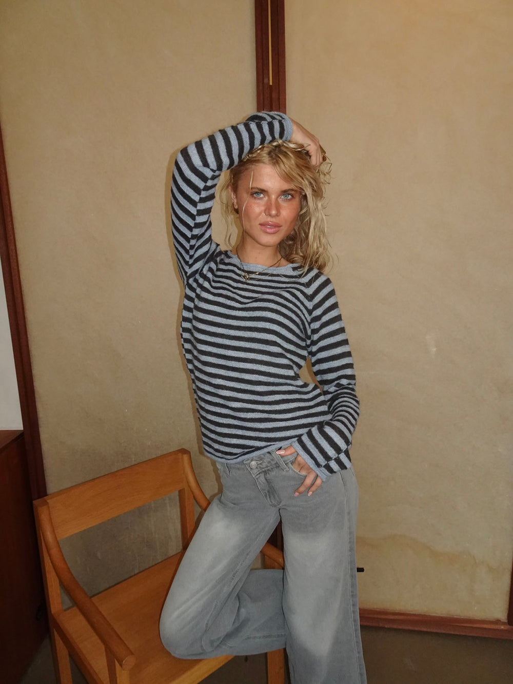 Josa strik med striber - Blå/brun