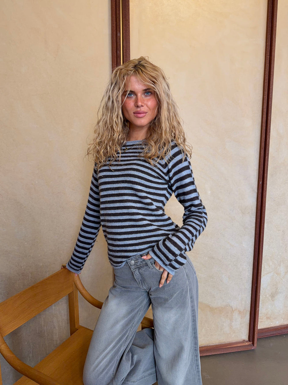 Josa strik med striber - Blå/brun