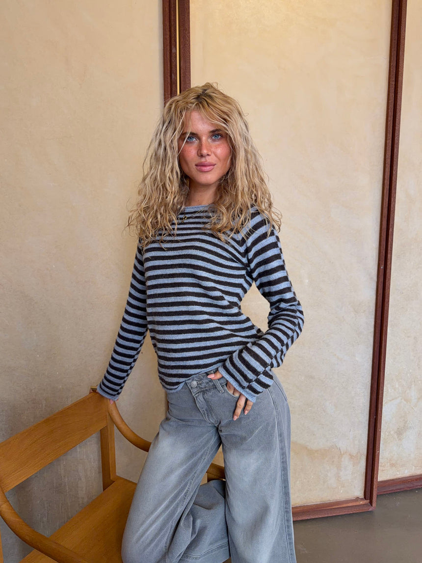 Josa strik med striber - Blå/brun