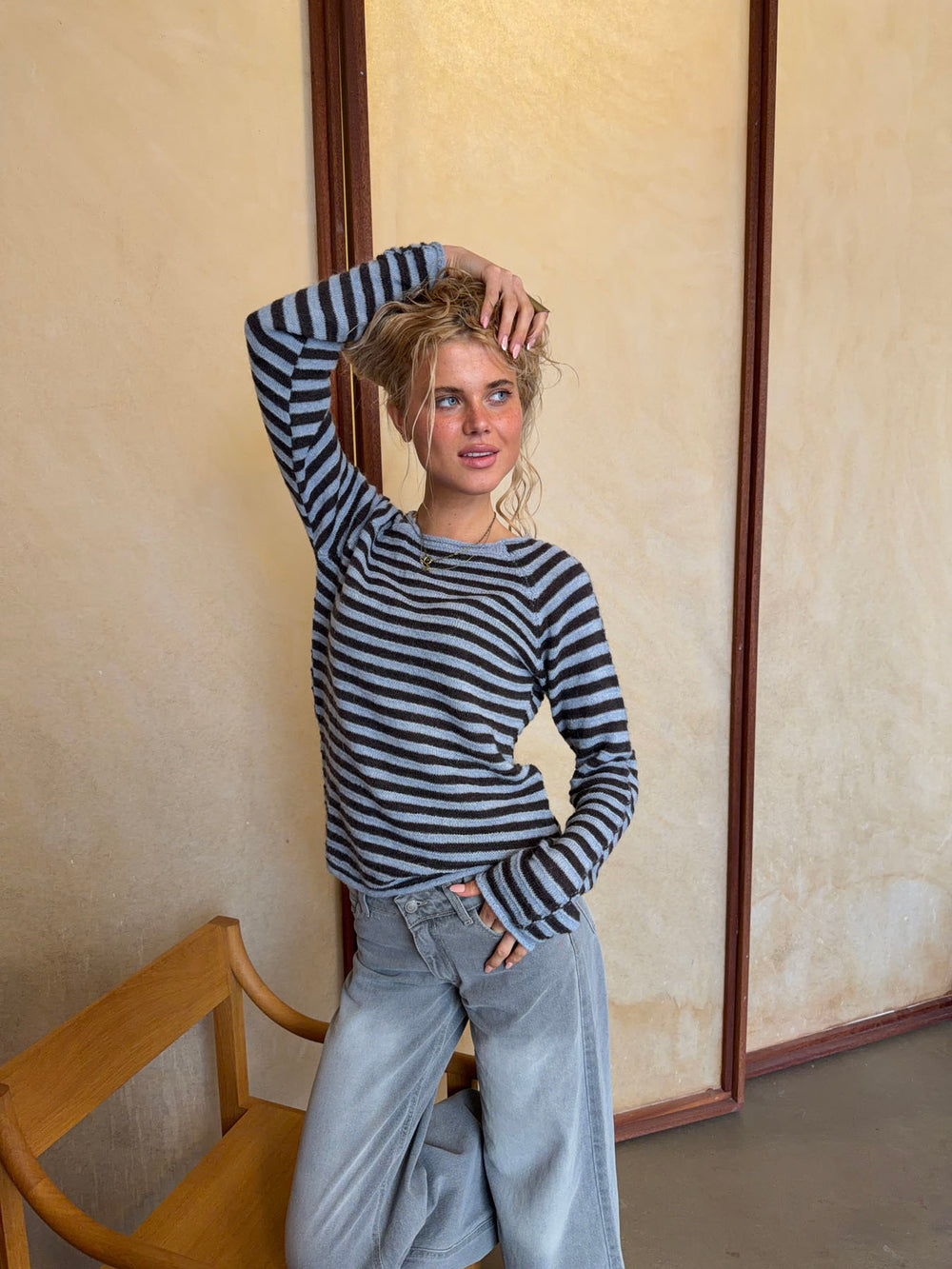 Josa strik med striber - Blå/brun