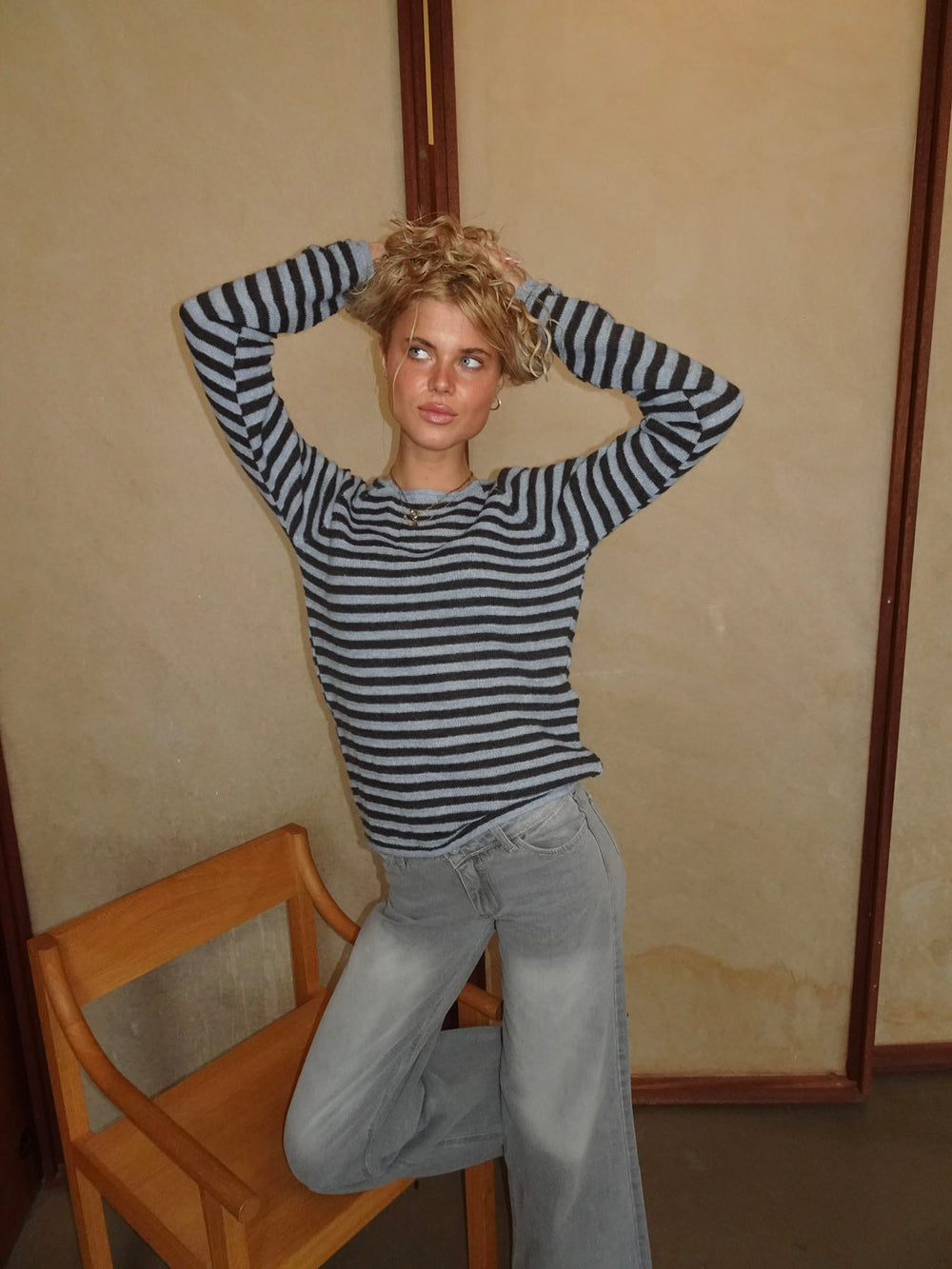 Josa strik med striber - Blå/brun