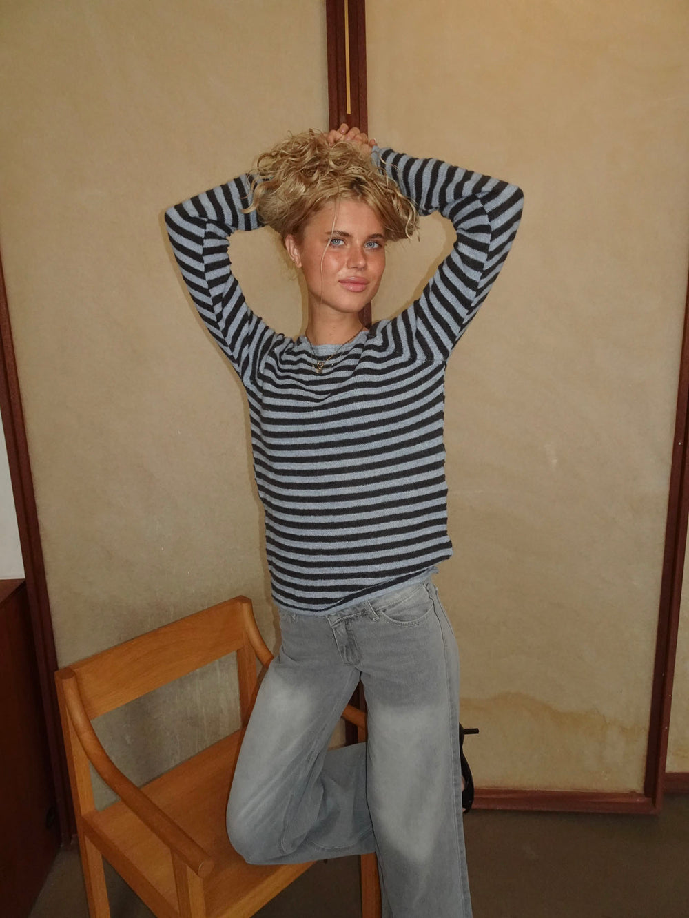 Josa strik med striber - Blå/brun