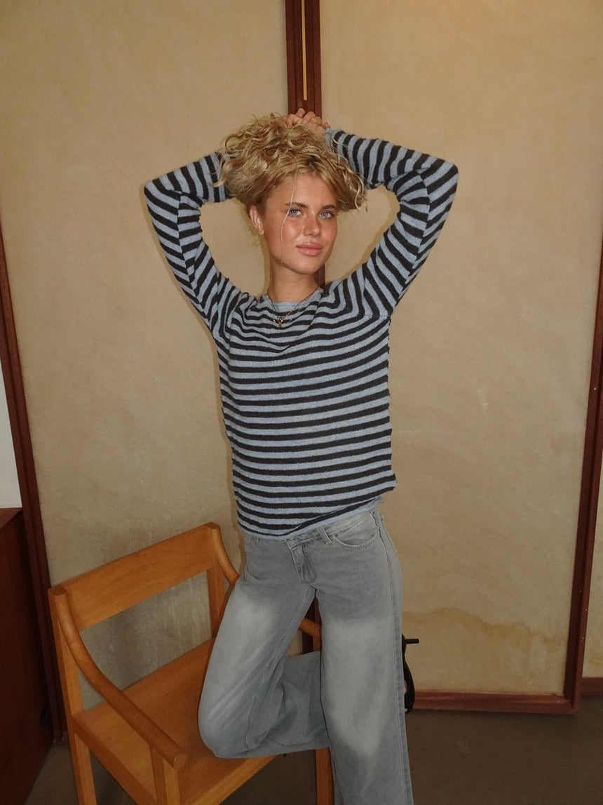 Josa strik med striber - Blå/brun