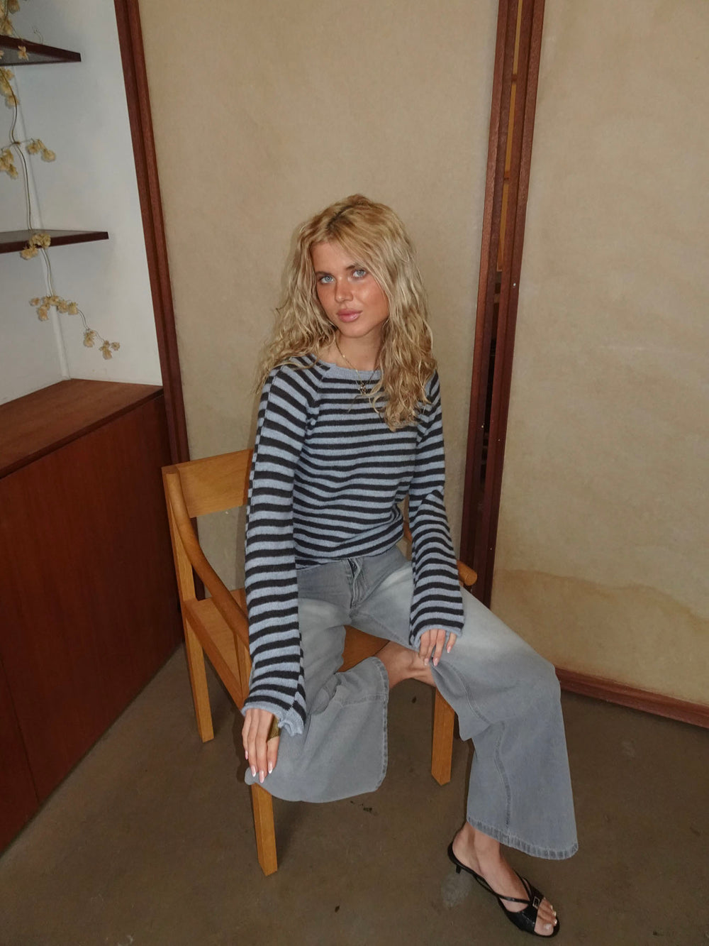 Josa strik med striber - Blå/brun