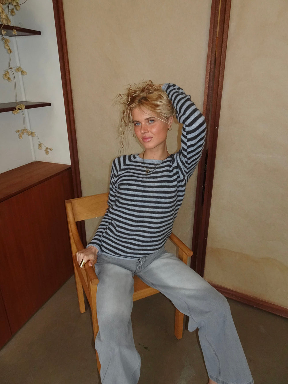 Josa strik med striber - Blå/brun