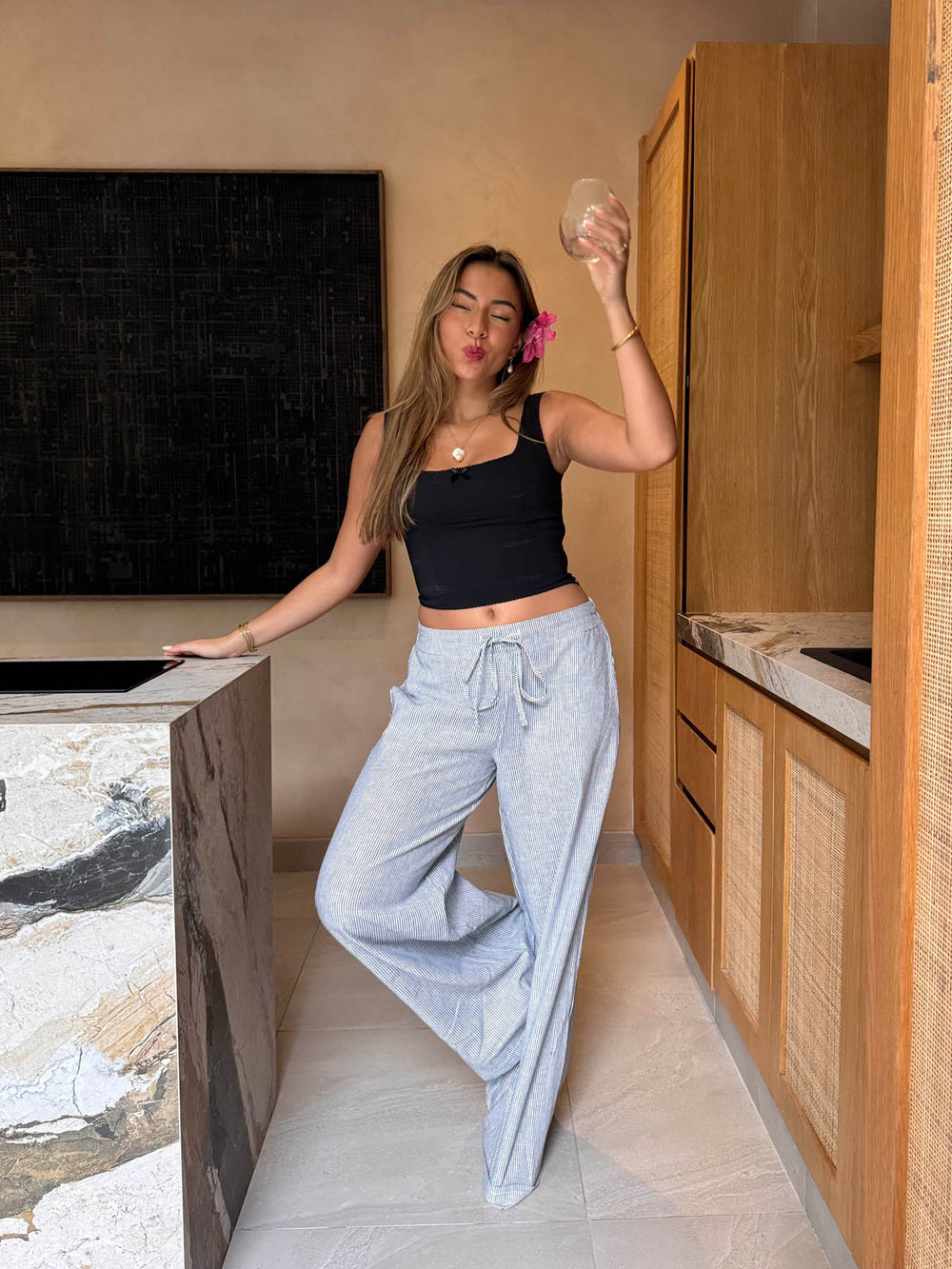 Esmerina stribet bukser - Blå/hvid