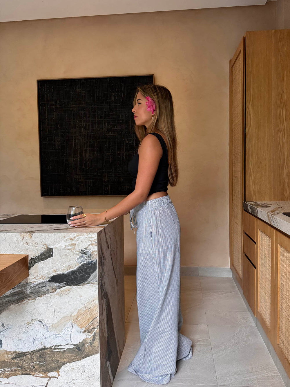 Esmerina stribet bukser - Blå/hvid