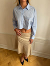 Lavinia stribet cropped skjorte - Blå/hvid