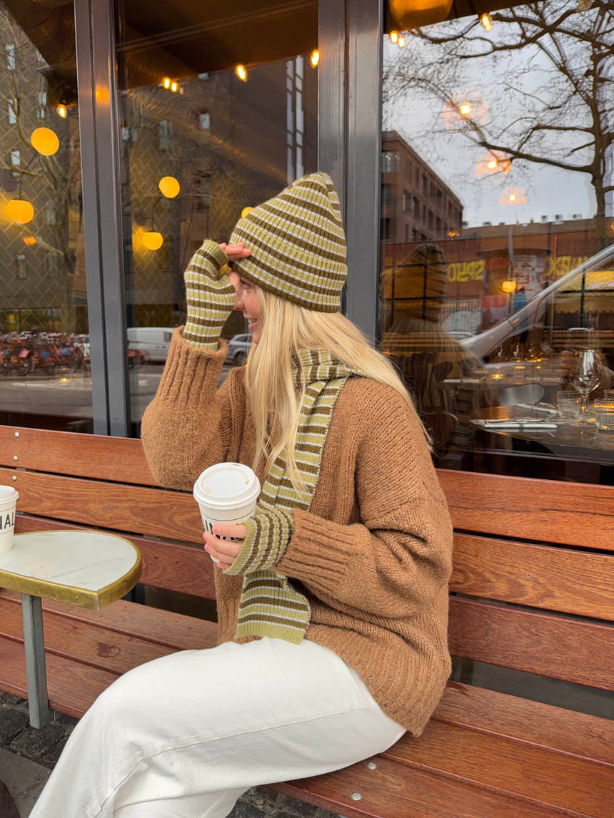 Haze stribet hue - Mørkebrun/grøn