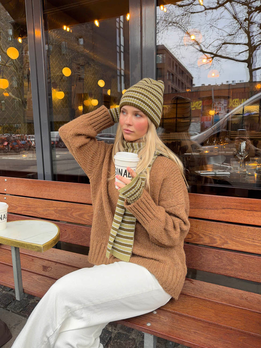 Haze stribet hue - Mørkebrun/grøn