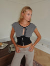 Bianca stribet top med detaljer - Sort/hvid