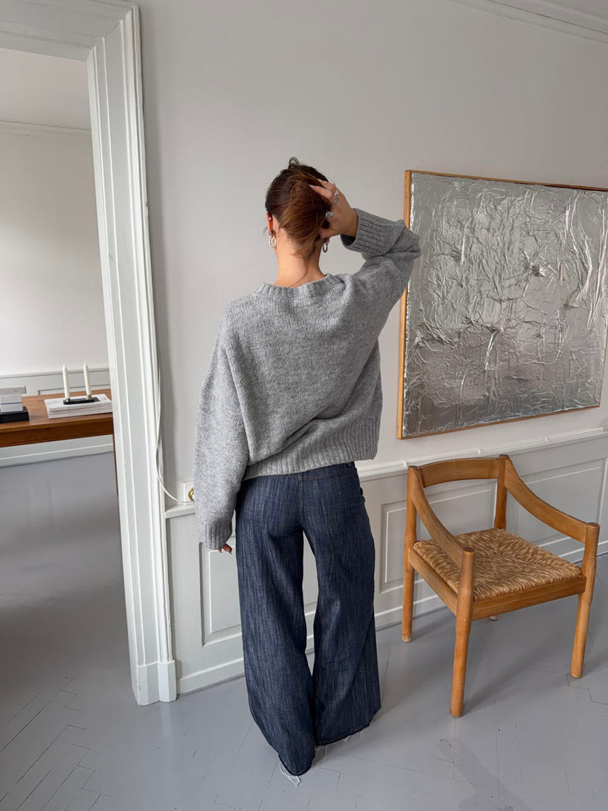 Vicky striktrøje med rib detaljer - Grå