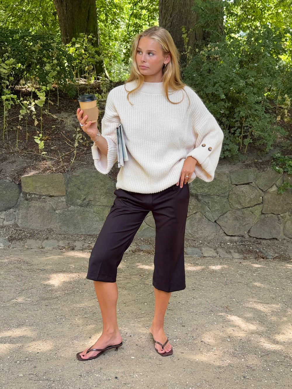 Carina strik med ærmedetalje - Beige