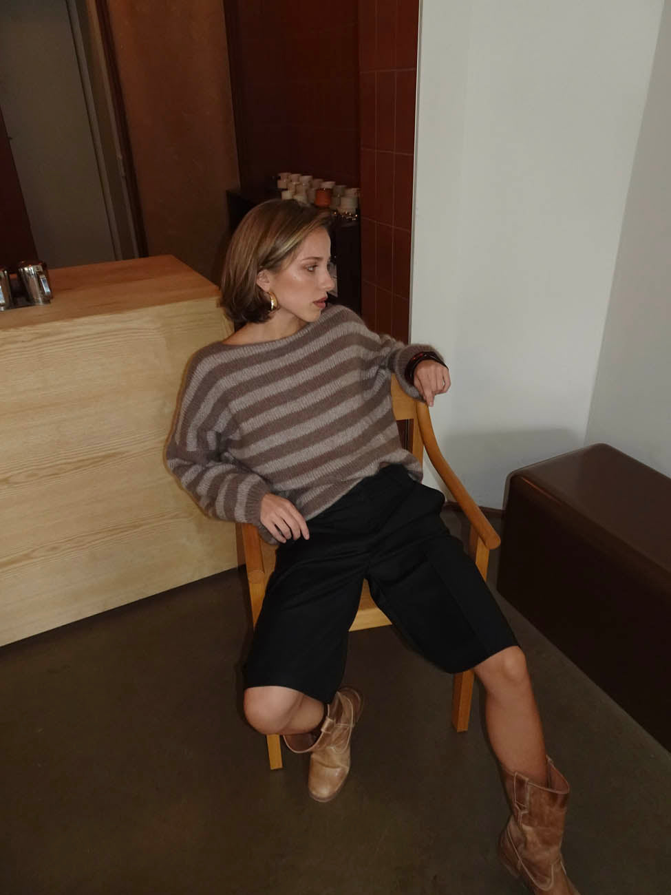 Sissal striktrøje med striber - Brun