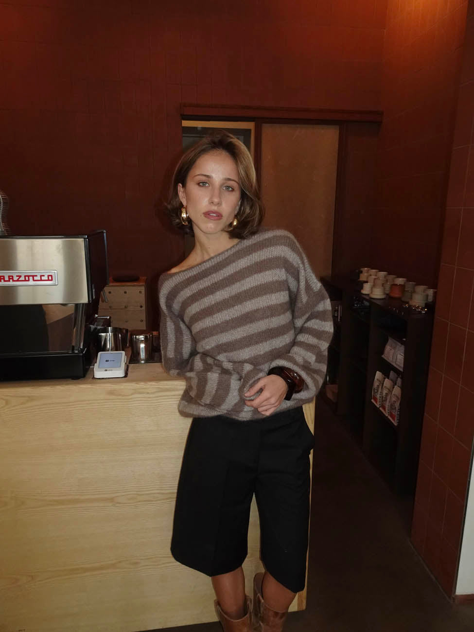 Sissal striktrøje med striber - Brun