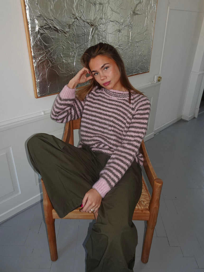 Zeya striktrøje med striber - Lyserød/taupe