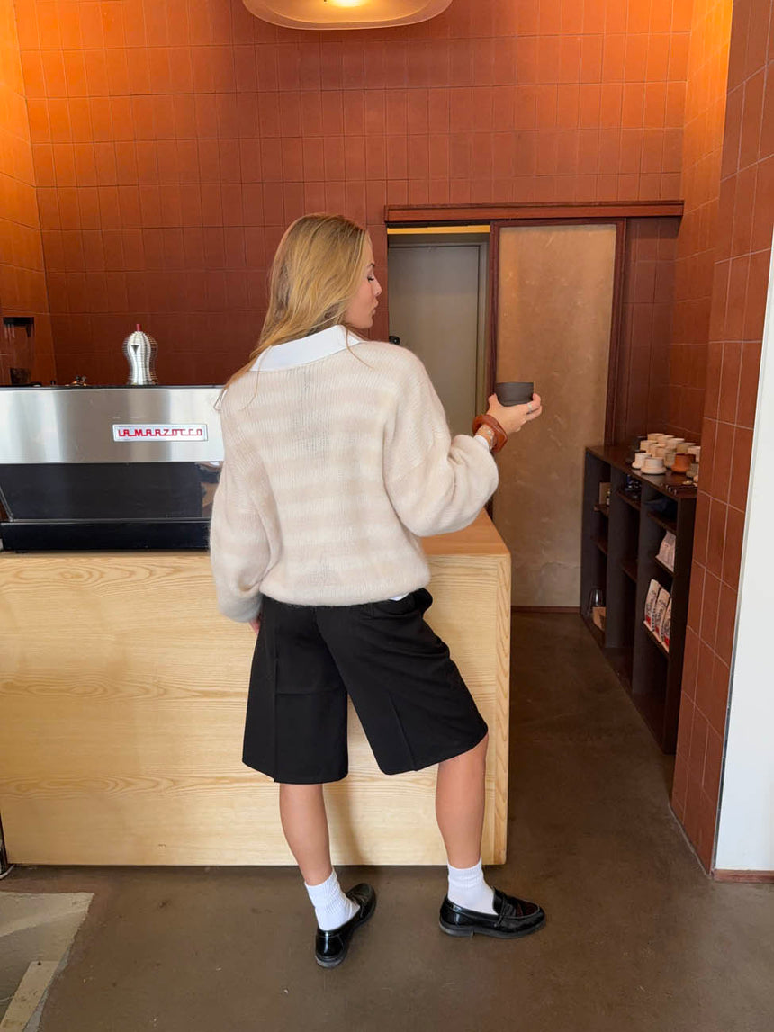 Sissal striktrøje med striber - Off white/beige