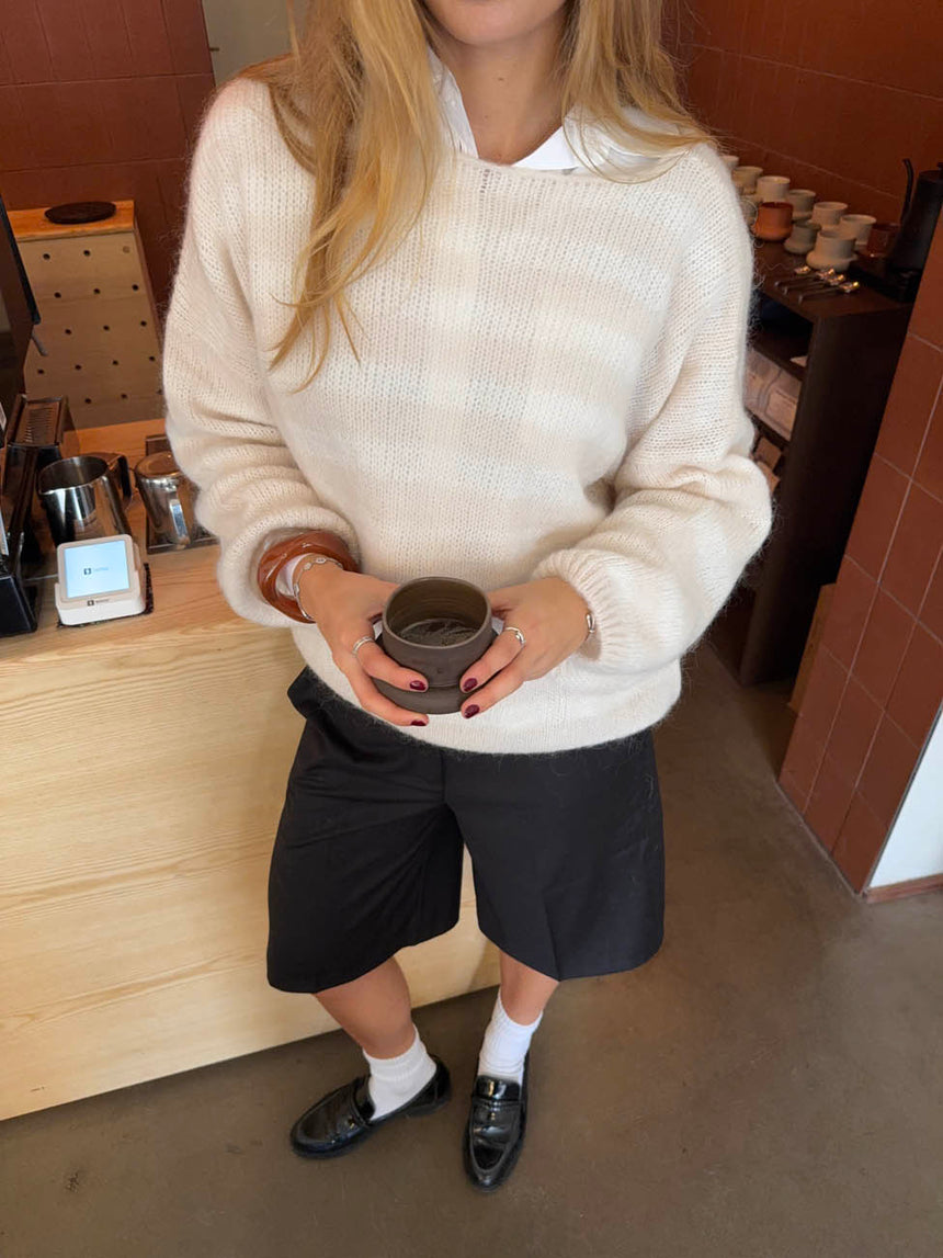 Sissal striktrøje med striber - Off white/beige