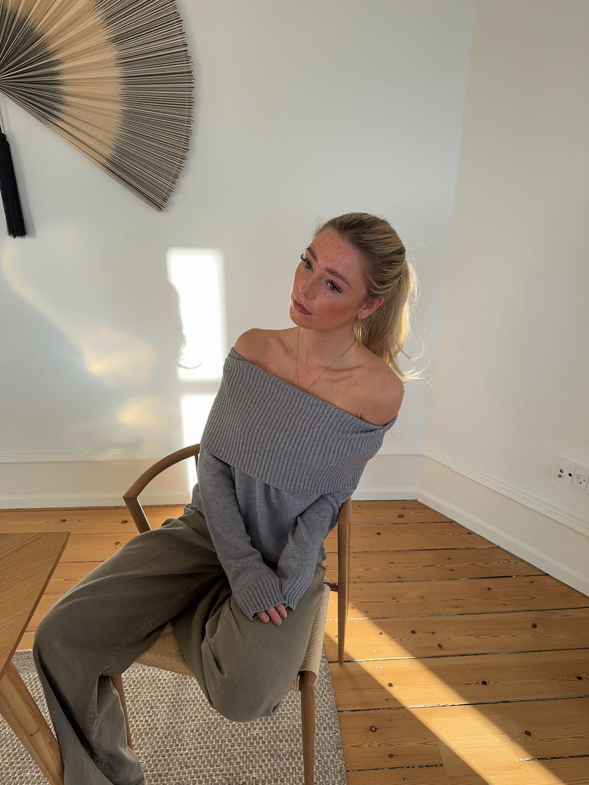 Billie off shoulder strik - Grå