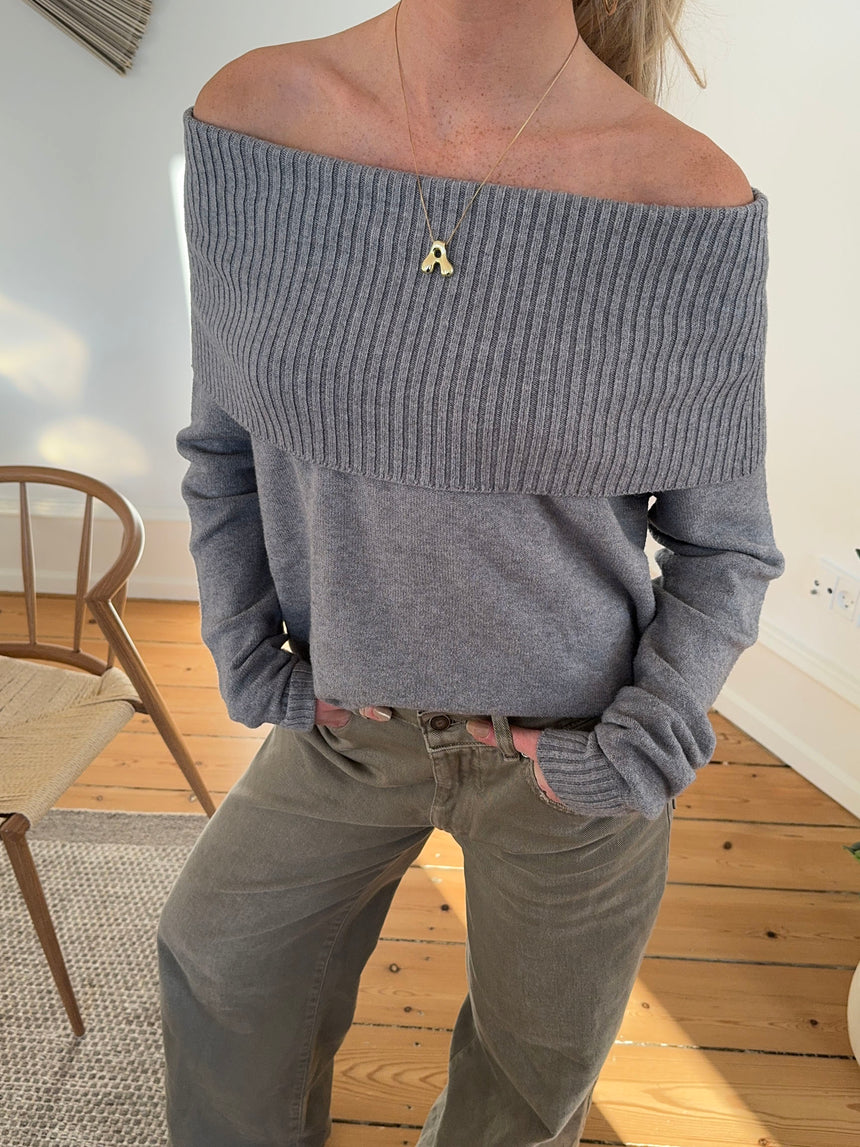 Billie off shoulder strik - Grå