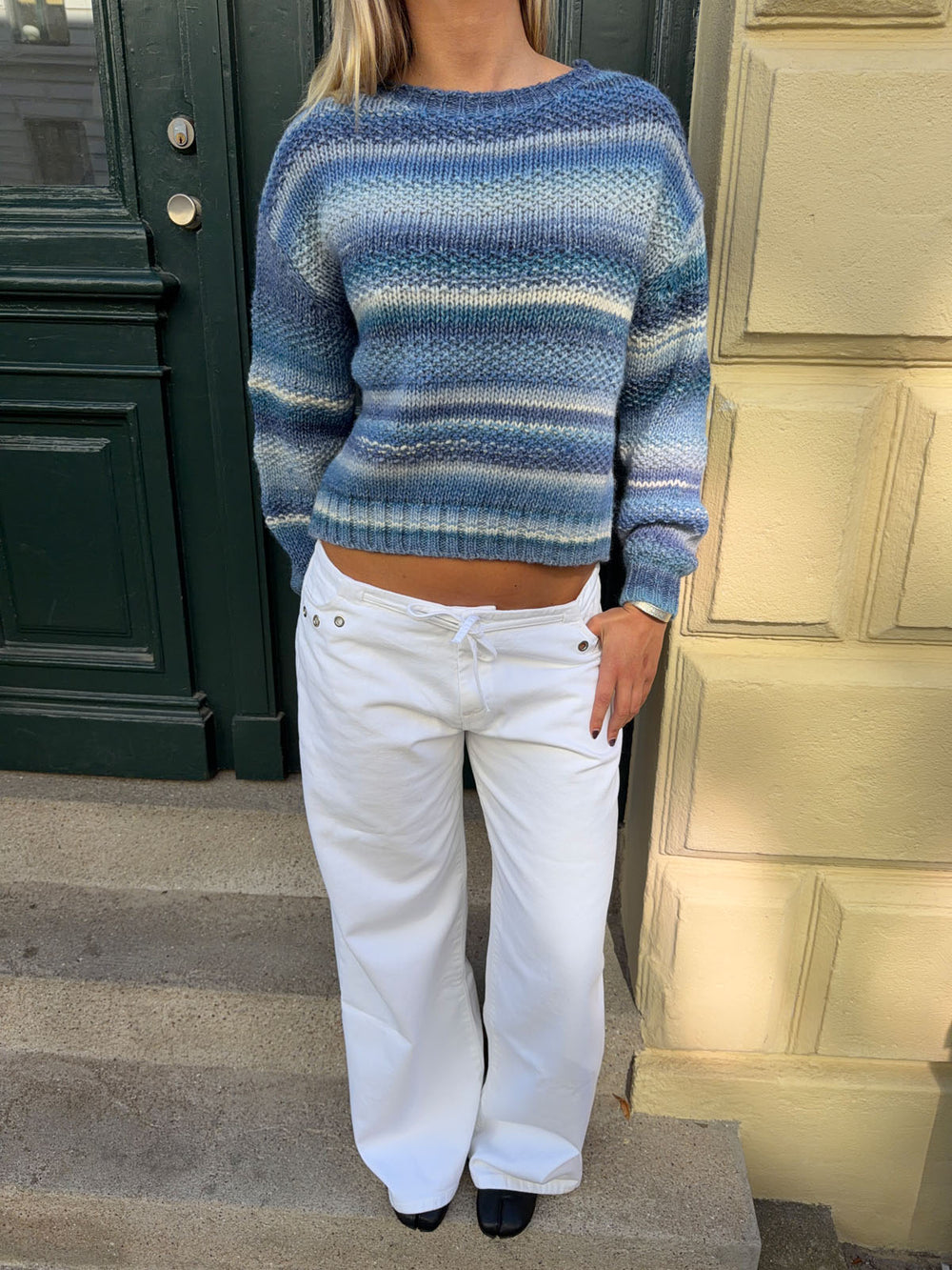 Louna strik med striber - Hvid/navy