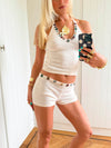 Scandivv top i strik med knapper - Off white