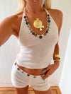 Scandivv top i strik med knapper - Off white