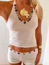 Scandivv top i strik med knapper - Off white