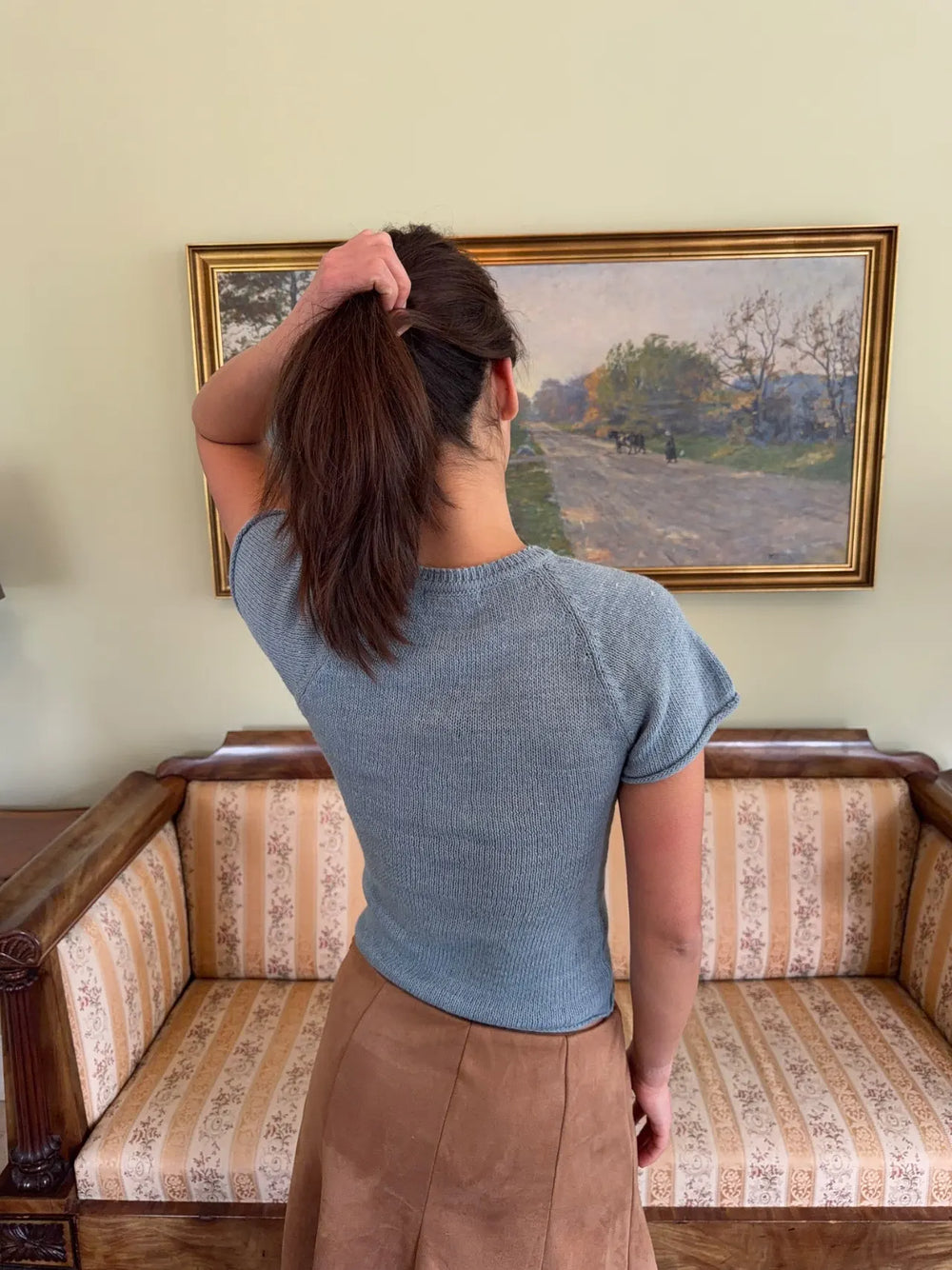 Serena strikket t-shirt - Lyseblå
