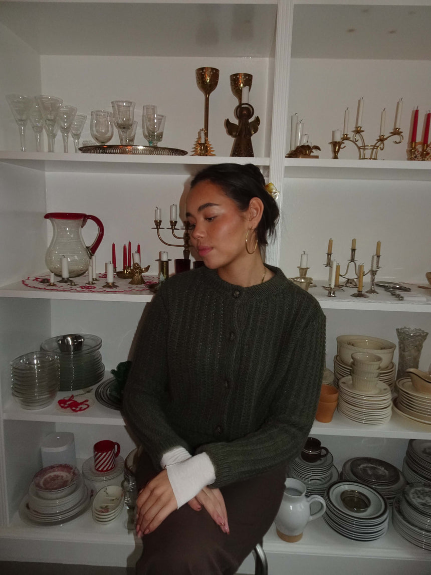 Vincent strikket cardigan - Mørkegrøn