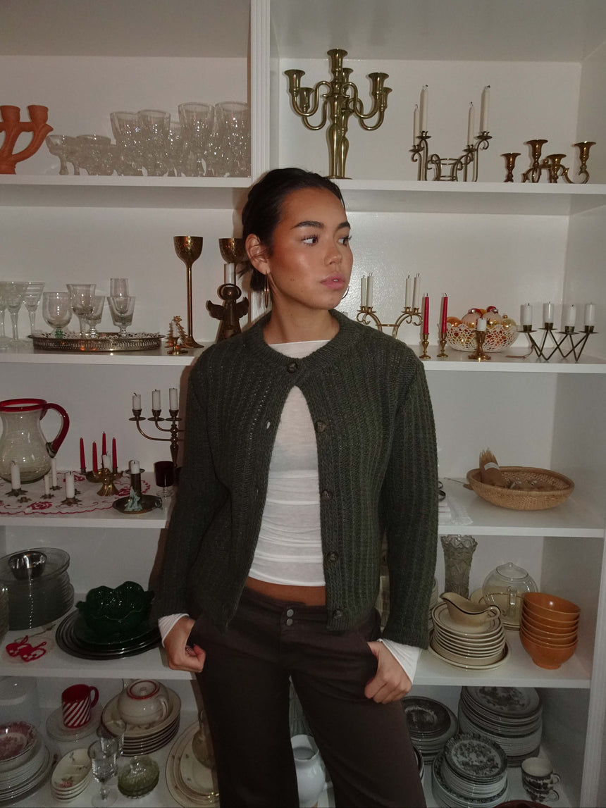 Vincent strikket cardigan - Mørkegrøn