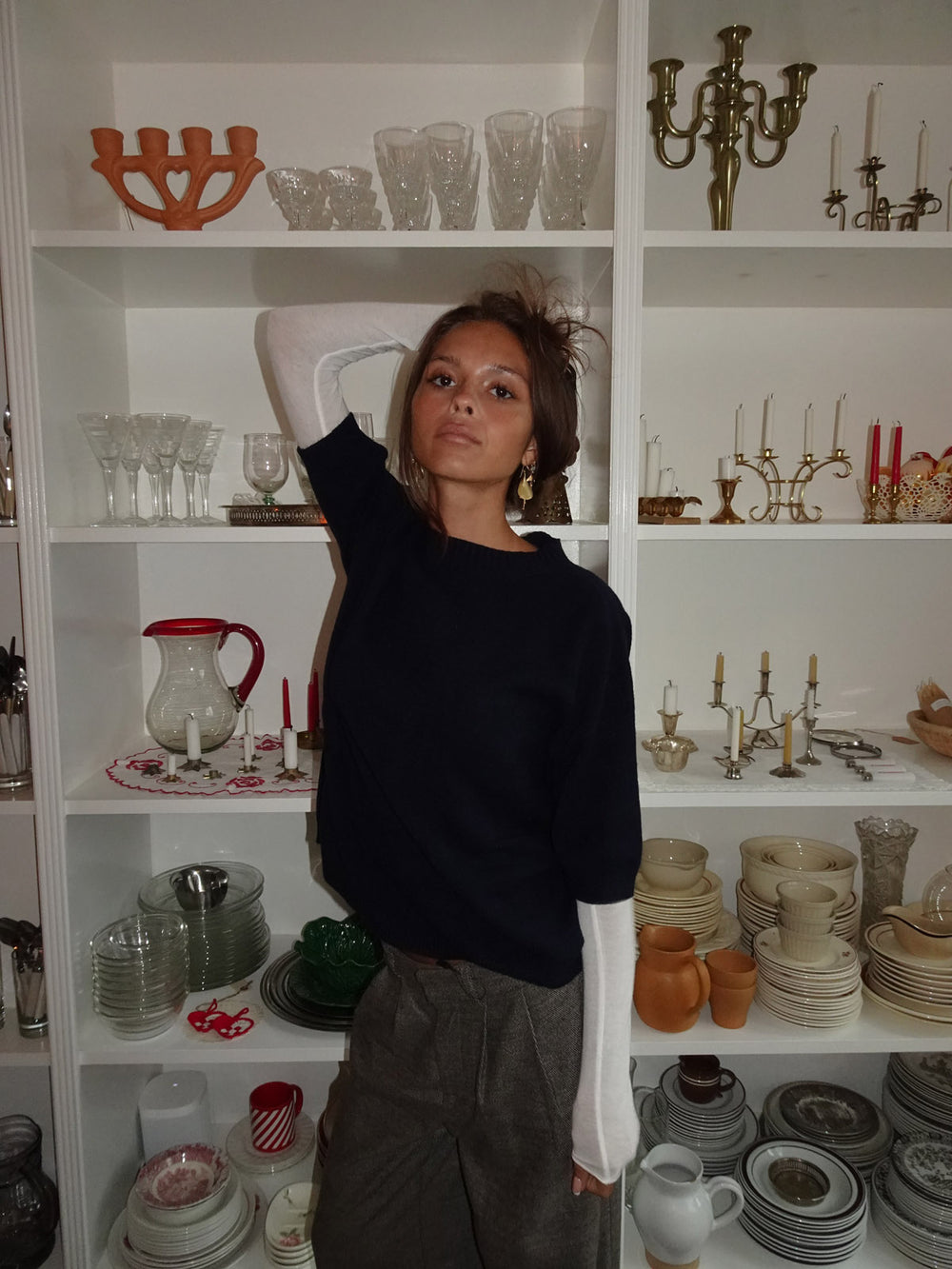 Arabella strikket t-shirt - Navy