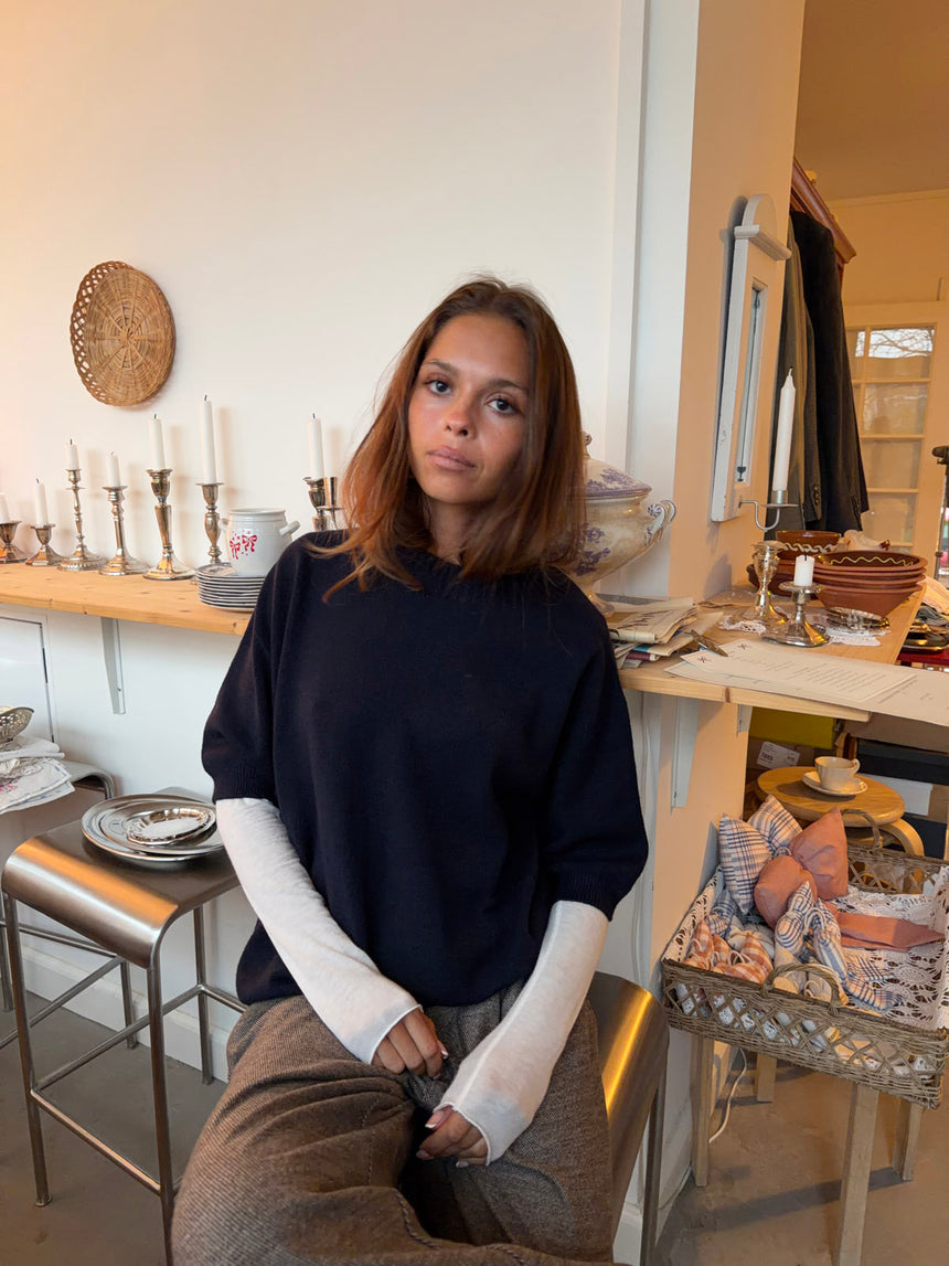 Arabella strikket t-shirt - Navy