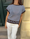 Alfi strikket t-shirt med striber - Hvid/brun