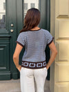 Alfi strikket t-shirt med striber - Hvid/brun