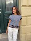 Alfi strikket t-shirt med striber - Hvid/brun