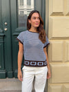 Alfi strikket t-shirt med striber - Hvid/brun