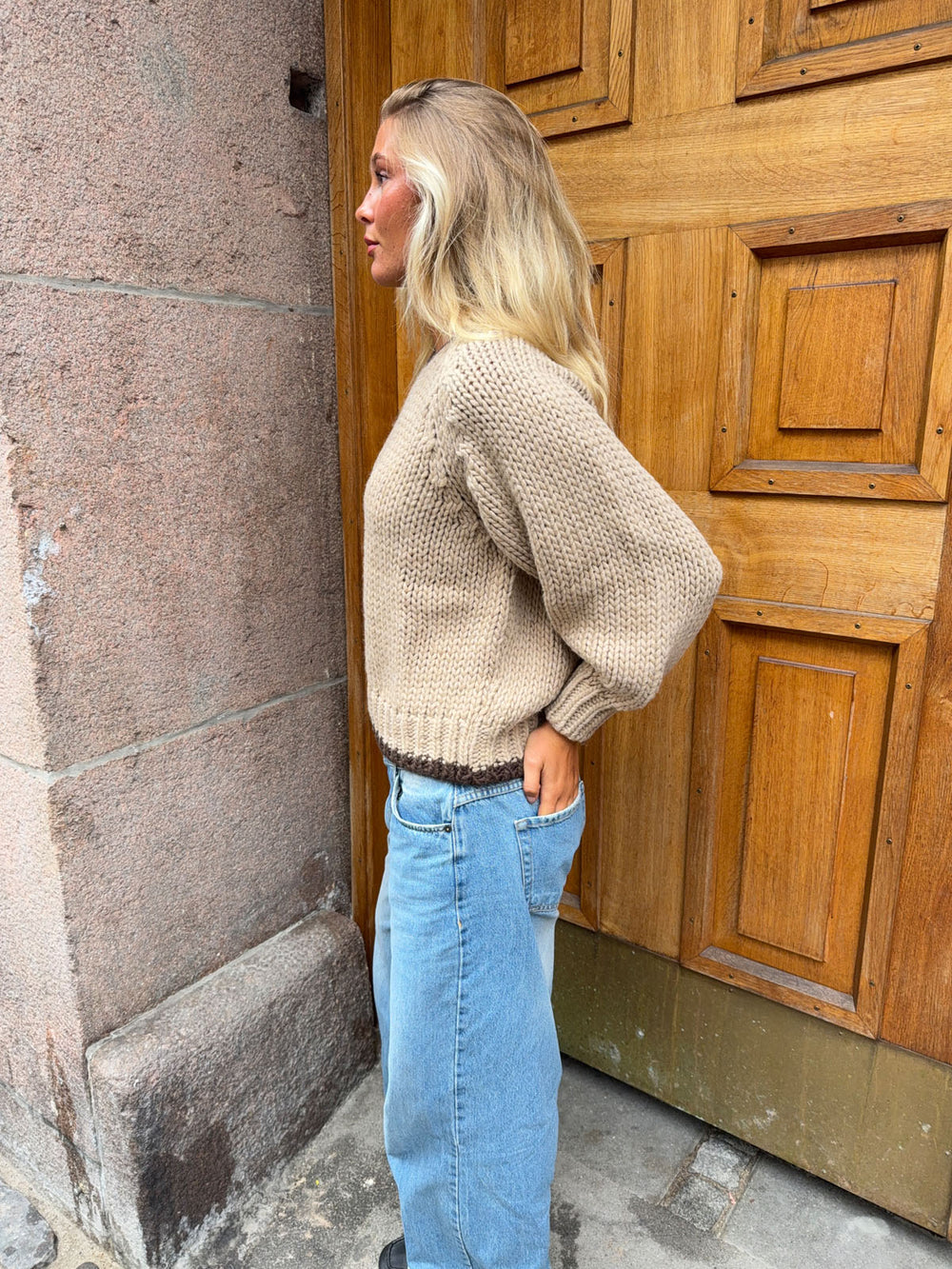 Lilou striktrøje - Beige/brun