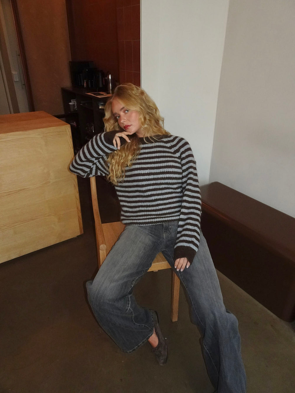 Cornelie striktrøje - Brun/blå