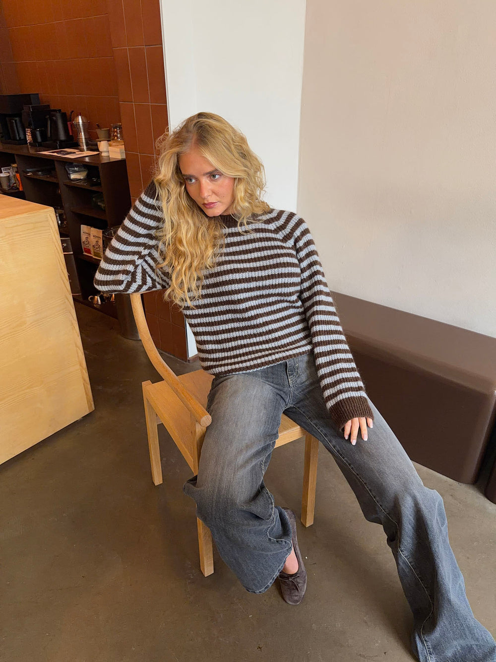 Cornelie striktrøje - Brun/blå