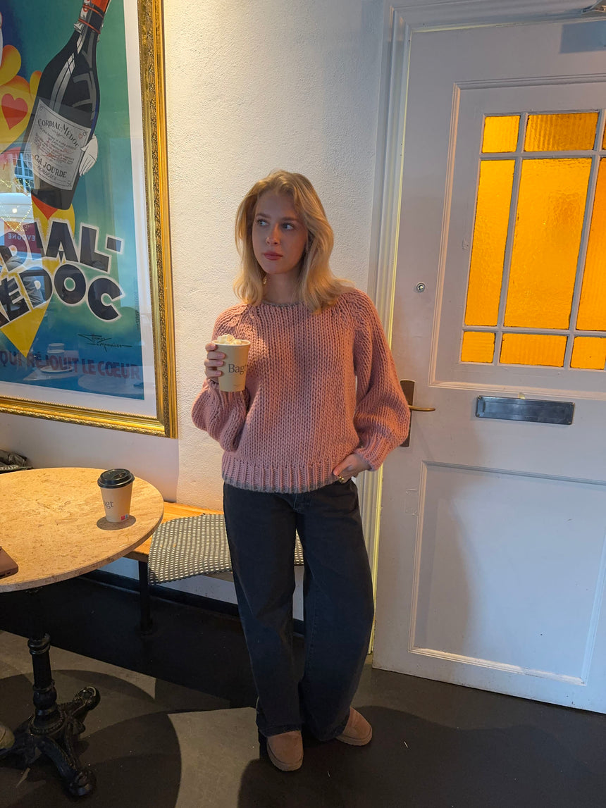 Lilou striktrøje - Lyserød/grå