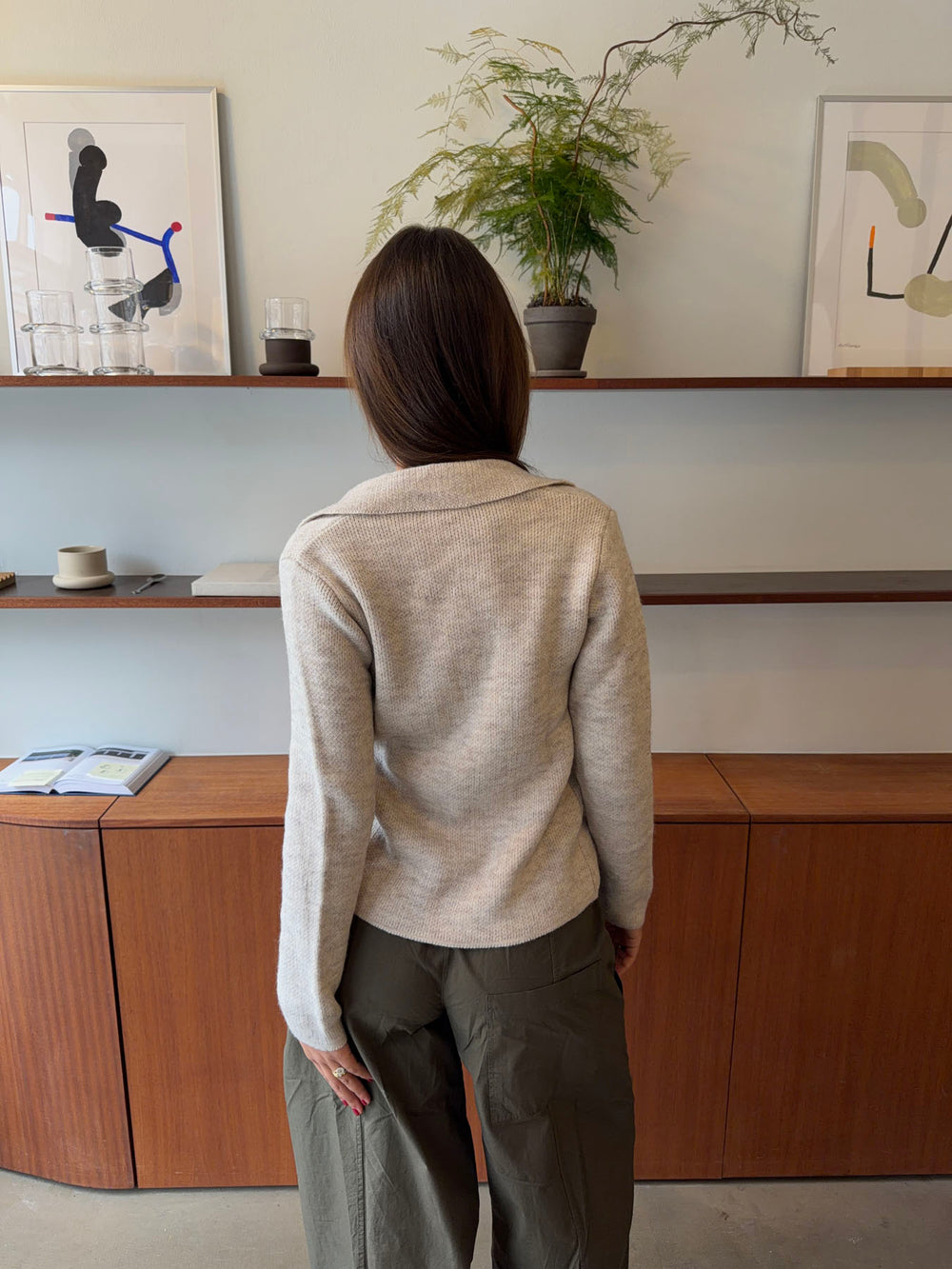 Melatine striktrøje med krave - Beige