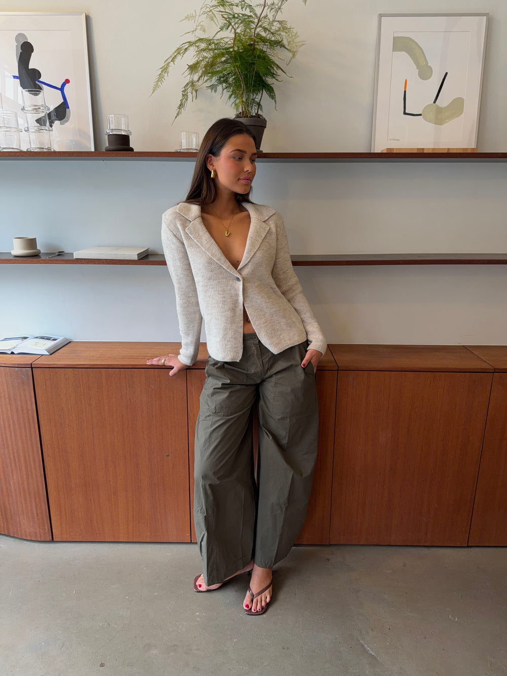 Melatine striktrøje med krave - Beige