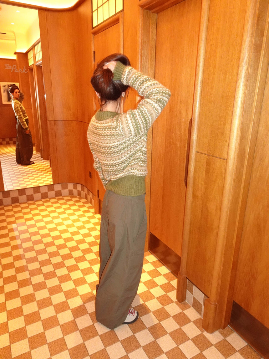 Melia striktrøje med striber - Grøn/beige