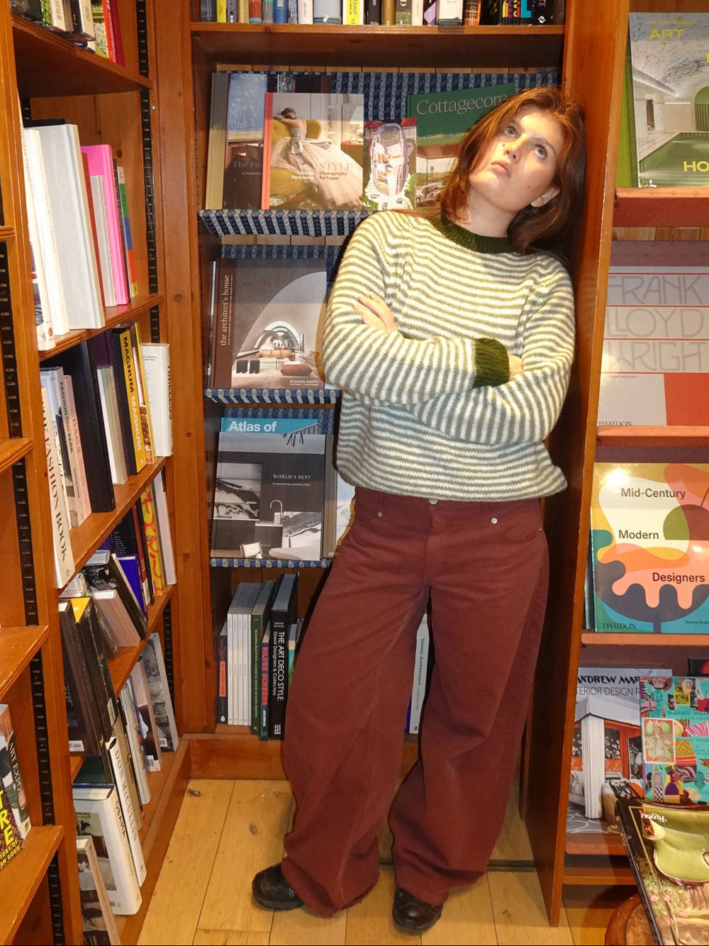 Selora striktrøje med striber - Grøn/hvid