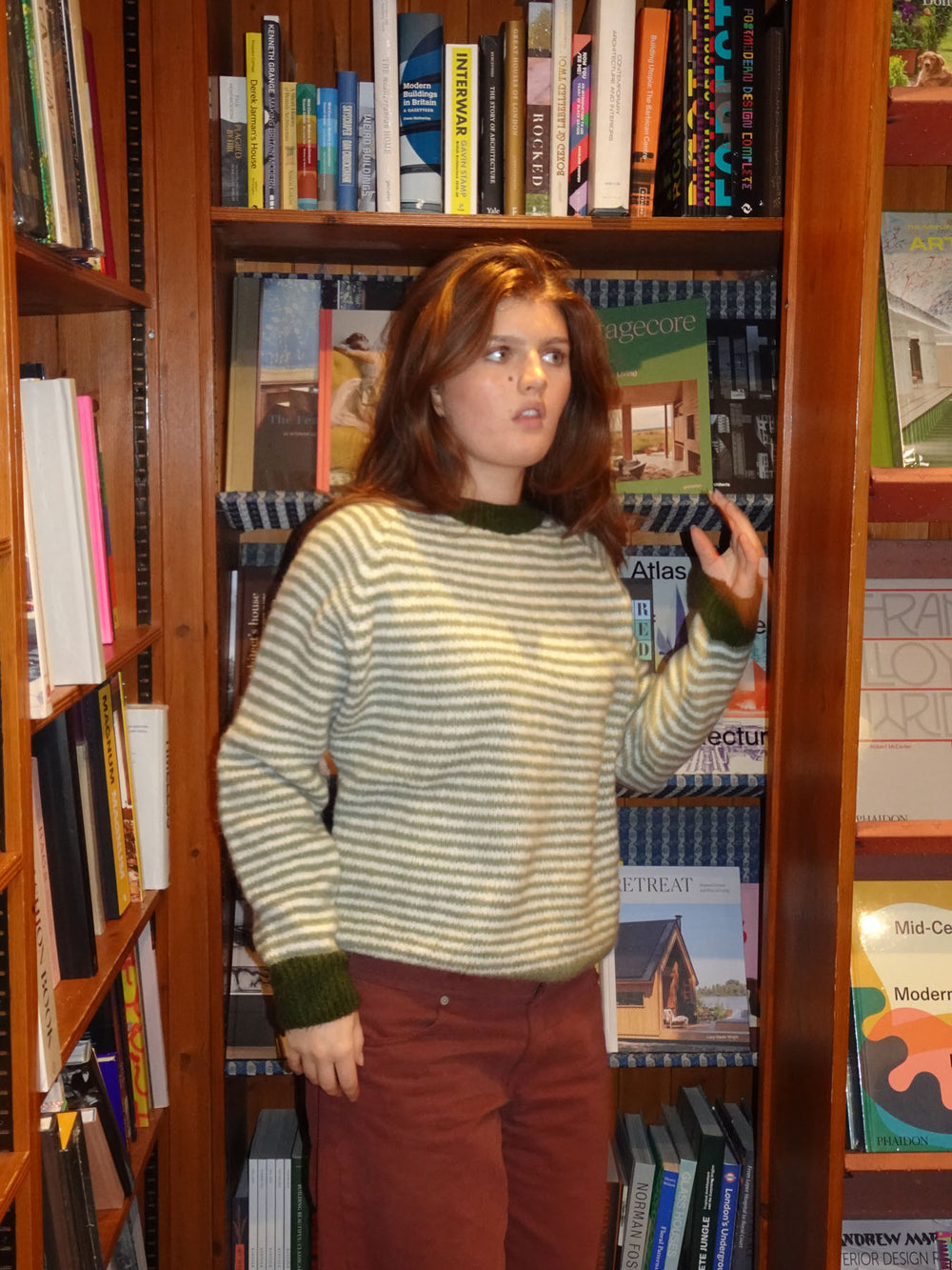 Selora striktrøje med striber - Grøn/hvid