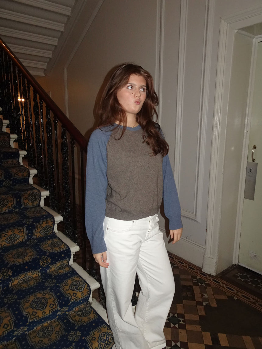 Oliva striktrøje - Blå/brun