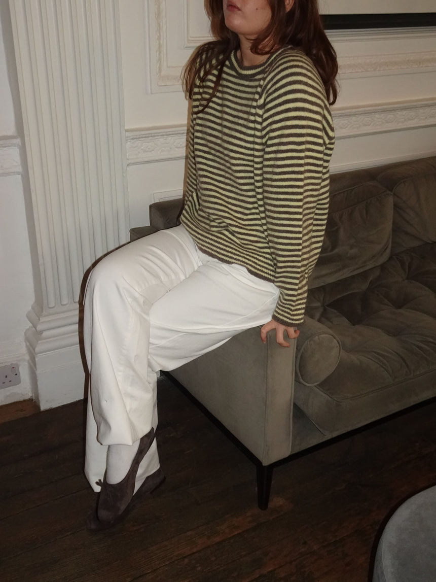 Lulanna striktrøje med striber - Gul/brun