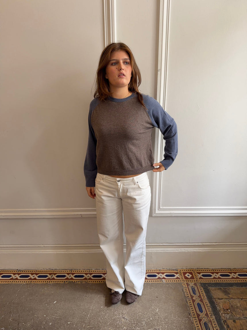 Oliva striktrøje - Blå/brun