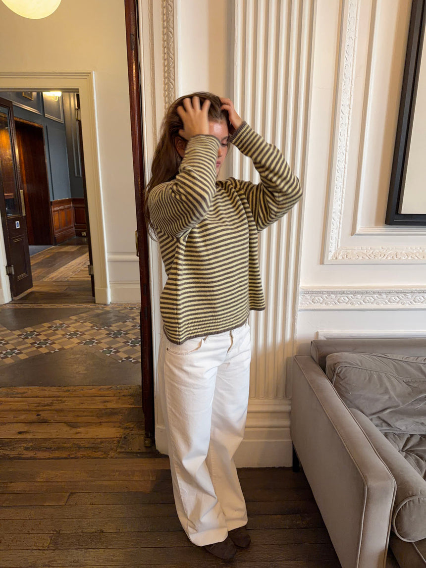 Lulanna striktrøje med striber - Gul/brun